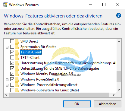 Windows Features Telnet-Client